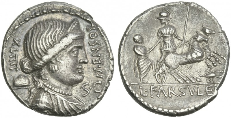 L. Farsuleius Mensor. Denarius 75, AR 19 mm, 3.85 g. MENSOR Diademed and draped ...