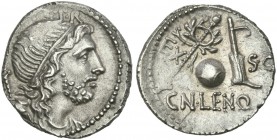 Cn. Cornelius Lentulus. Denarius, Spain (?) 76-75.