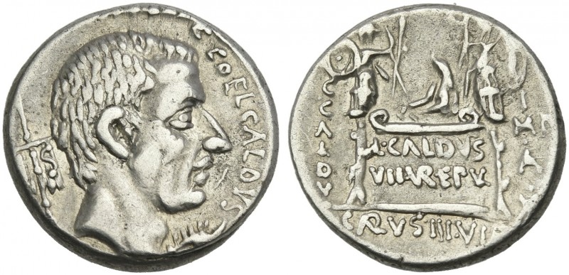C. Coelius Caldus. Denarius 51, AR 17 mm, 3.97 g. C·COEL·CALDVS Head of C. Coeli...
