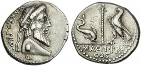 Cn. Pompeius Magnus and Terentius Varro. Denarius 49. Rare.