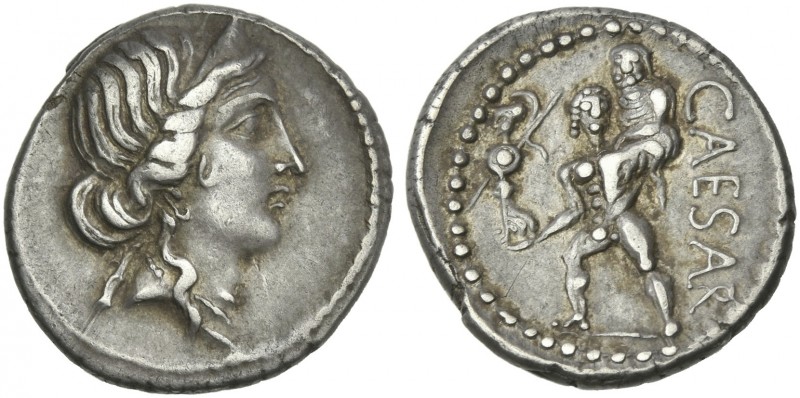 C. Iulius Caesar. Denarius, Asia 48-47, AR 18 mm, 3.82 g. Diademed head of Venus...