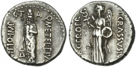 Q.C. Met. Pius Scipio and P. Licinius Crassus. Denarius 47-46. Very rare.
