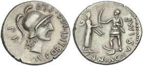 Cn. Pompeius Magnus and M. Poblicius. Denarius 46-45.
