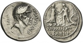 C. Pompeius Junior and M. Minatius Sabinus. Denarius 46-45. Very rare.
From the Haviland collection.