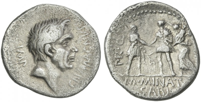 Cnaeus Pompeius Junior and M. Minatius Sabinus. Denarius, Spain 46-45, AR 19 mm,...