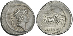 L. Valerius Acisculus. Denarius 45.