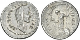 C. Iulius Caesar and P. Sepullius Macer. Denarius 44.