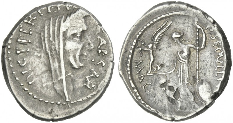 C. Iulius Caesar and P. Sepullius Macer. Denarius 44, AR 18 mm, 3.78 g. CAESAR –...