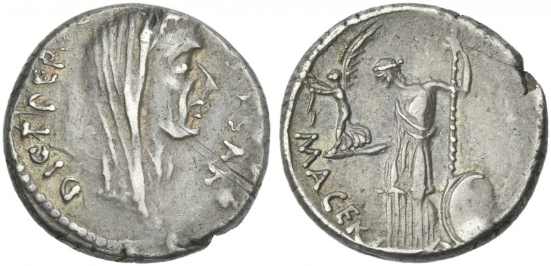 C. Iulius Caesar and P. Sepullius Macer. Denarius 44, AR 17 mm, 3.78 g. [CAE]SAR...