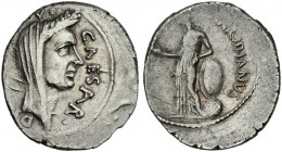 C. Iulius Caesar and C. Cossutius Maridianus. Denarius 44. Rare.