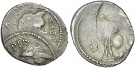 C. Iulius Caesar and M. Mettius. Denarius 44. Rare.