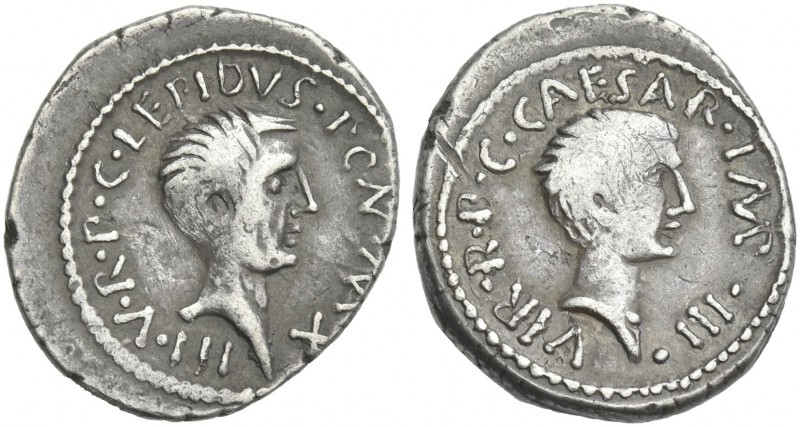 M. Aemilius Lepidus and C. Caesar Octavianus. Denarius, Italy 42, AR 18 mm, 3.84...