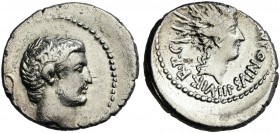 Marcus Antonius. Denarius, castrensis moneta (?) 42. Rare.