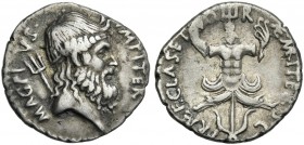 Sextus Pompeius. Denarius, Sicily 37-36. Rare.
