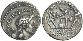 Sextus Pompeius. Denarius, Sicily 37-36. Scarce.