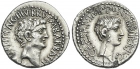 M. Antonius, C. C. Octavianus, M. Barbatius. Denarius 41.