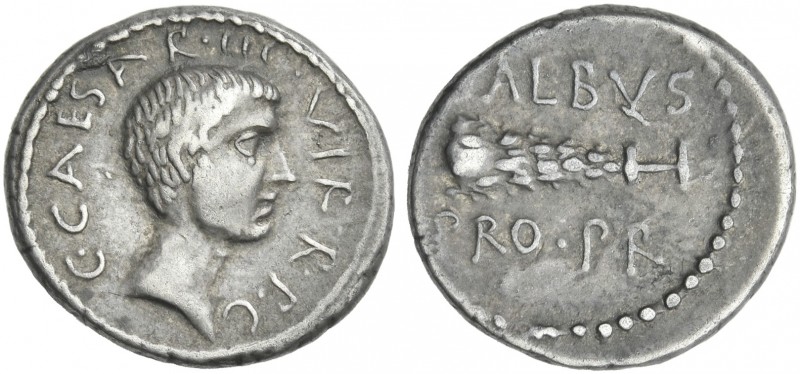 C. Caesar Octavianus. with L. Cornelius Balbus. Denarius, mint moving with Octav...