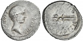 C. Caesar Octavianus and Q. Salvius. Denarius 40. Rare.