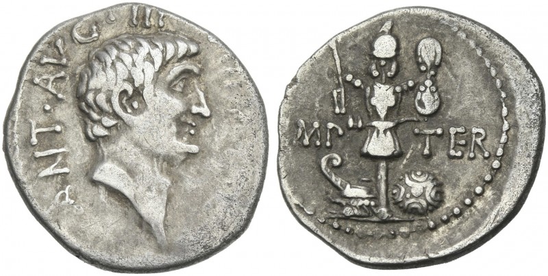 Marcus Antonius. Denarius, mint moving with M. Antonius 37, AR 19 mm, 3.67 g ANT...