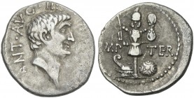 Marcus Antonius. Denarius, mint movings 37. Very rare.
From the Haviland collection.