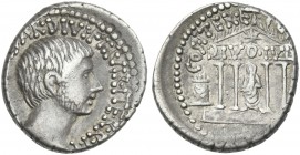 C. Caesar Octavianus. Denarius, mint moving 36. Very rare.