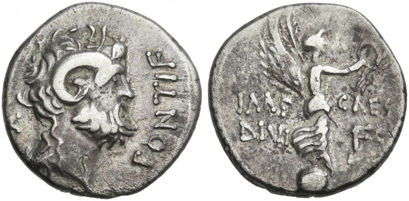 Octavianus with M. Pinarius Scarpus. Denarius, Cyrenaica 31, AR 18 mm, 3.78 g. A...