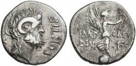 Octavianus, M. Pinarius Scarpus. Denarius 31. Very rare.From the RBW collection.
