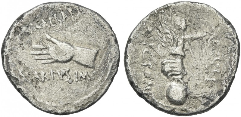 Octavianus with M. Pinarius Scarpus. Denarius, Cyrenaica 31, AR 20 mm, 2.77 g. I...