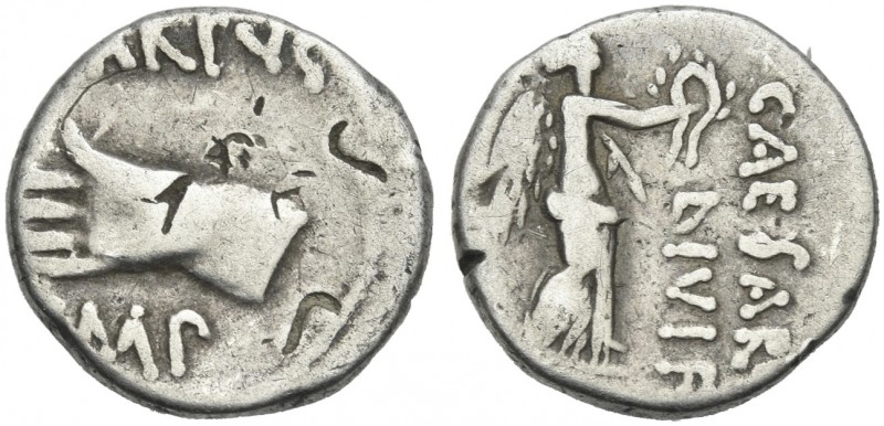 Octavianus with M. Pinarius Scarpus. Quinarius, Cyrenaica 31, AR 14 mm, 1.89 g. ...