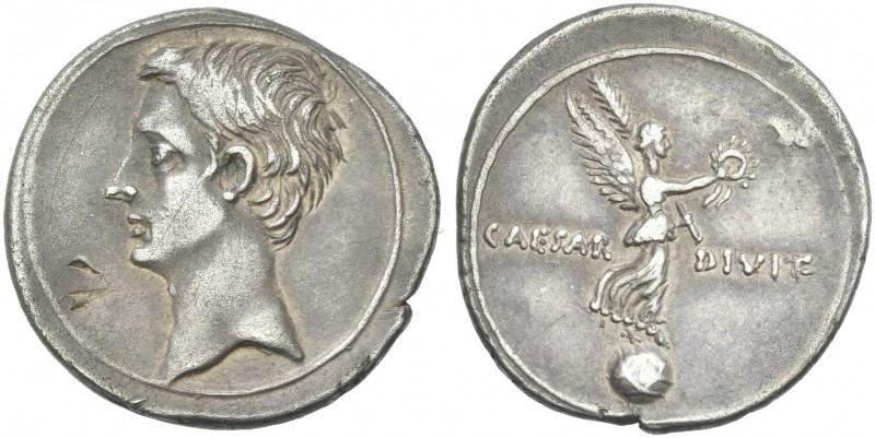 Octavian, 32 – 27 BC. 
Denarius, Brundisium and Roma (?) circa 32-29 BC, AR 20 ...