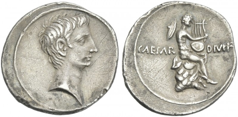 Octavian, 32 – 27 BC. 
Denarius, Brundisium and Roma (?) circa 32-29 BC, AR 20 ...