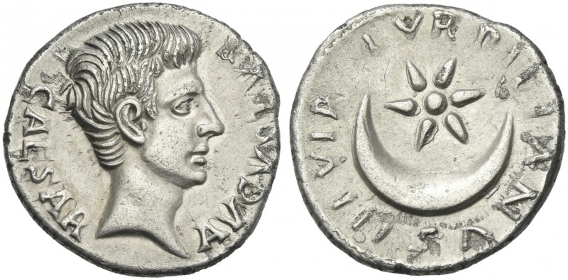 Octavian as Augustus, 27 BC – 14 AD. 
P. Petronius Turpilianus. Plated Denarius...
