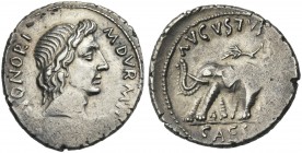 Augustus. M. Durmius. Denarius c. 19 BC. Very rare.