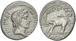 Augustus. M. Durmius. Denarius c. 19 BC. Very rare.From the Ebert collection.