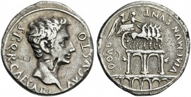 Augustus. Denarius, Colonia Patricia(?) c. 18-17/16 BC. Very rare.