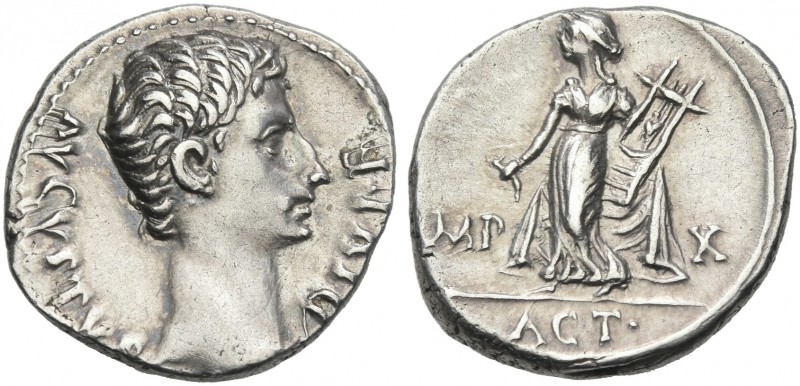 Octavian as Augustus, 27 BC – 14 AD. 
Denarius, Lugdunum 15-13 BC, AR 18 mm, 3....