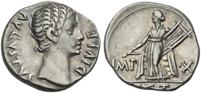 Octavian as Augustus, 27 BC – 14 AD. 
Denarius, Lugdunum 15-13 BC, AR 18 mm, 3....
