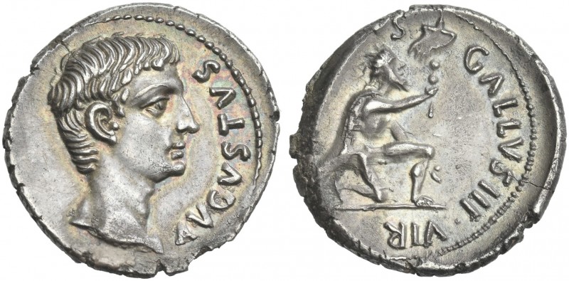 Octavian as Augustus, 27 BC – 14 AD. 
L. Caninius Gallus. Denarius 12 BC, AR 19...