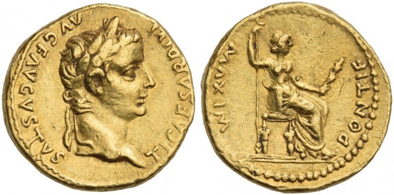 Tiberius augustus, 14 – 37. 
Aureus, Lugdunum 14-37, AV 19 mm, 7.67 g. TI CAESA...