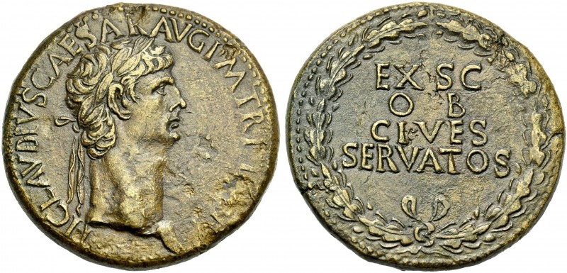 Claudius augustus, 41 – 54. 
Sestertius circa 41-50, Æ 34 mm, 26.47 g. TI CLAVD...