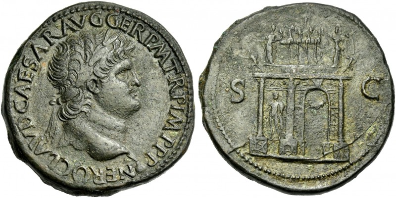 Nero augustus, 54 – 68. 
Sestertius circa 65, Æ 36 mm, 28.14 g. NERO CLAVD CAES...