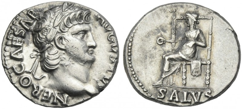 Nero augustus, 54 – 68. 
Denarius circa 65-66, AR 17 mm, 3.44 g. NERO CAESAR – ...