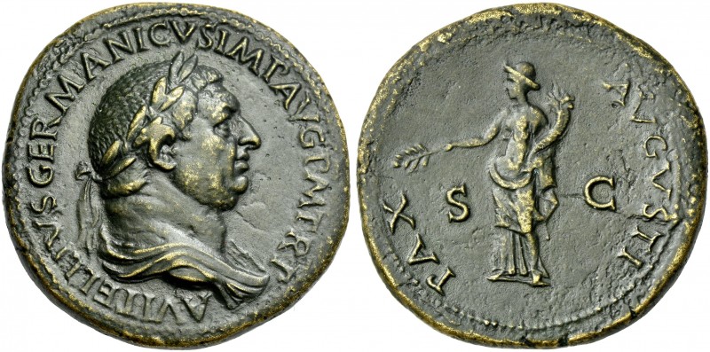 Vitellius, April –December 69.
Sestertius 69, Æ 36 mm, 26.40 g. A VITELLIVS GER...