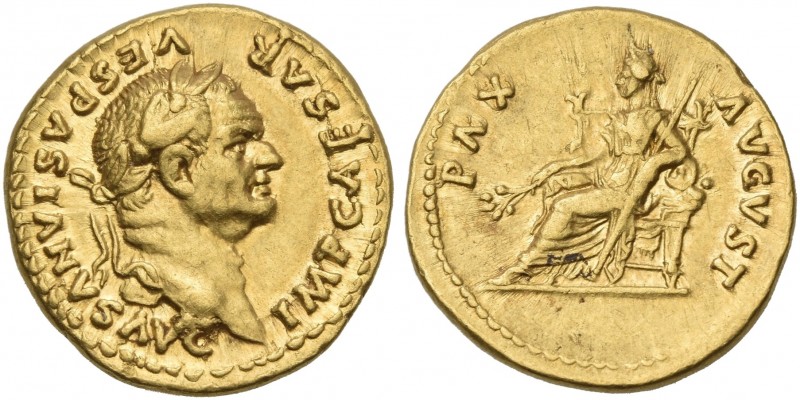 Vespasian, 69 –79. 
Aureus 75, AV 20 mm, 7.38 g. IMP CAESAR – VESPASIANVS AVG L...