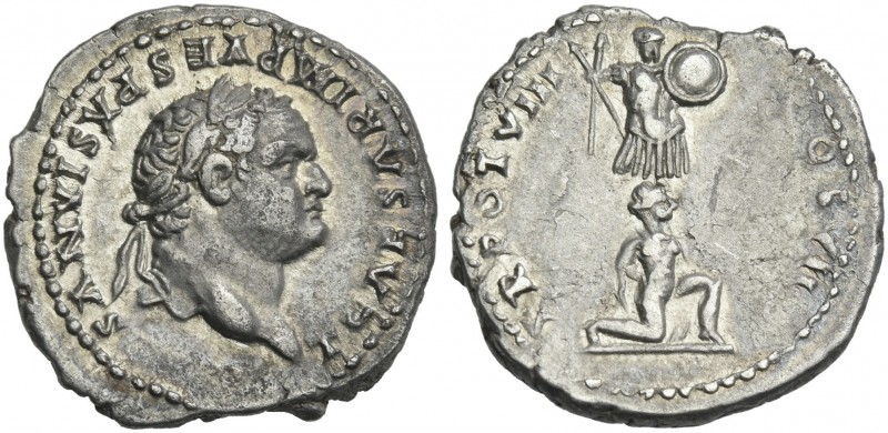 Titus caesar, 69 – 79. 
Denarius 79, AR 19 mm, 3.23 g. T CAESAR IMP VESPASIANVS...