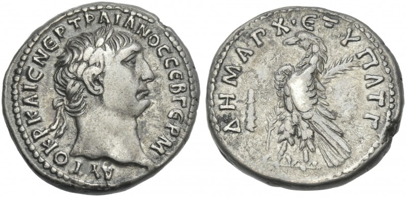 Trajan augustus, 98 – 117. 
Didrachm, Tyre 100, AR 21 mm, 7.06 g. AYTOKP KAIC N...