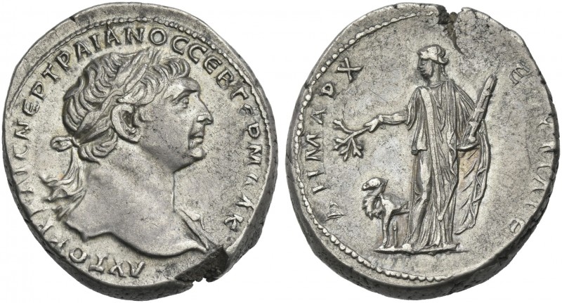 Trajan augustus, 98 – 117. 
Tridrachm or tetradrachm, Bostra circa 111, AR 23 m...