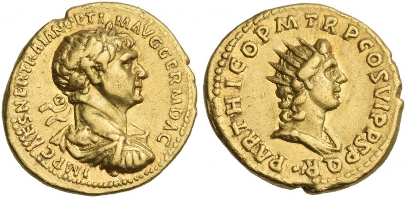 Trajan augustus, 98 – 117. 
Aureus circa 116-117, AV 20 mm, 7.28 g. IMP CAES NE...