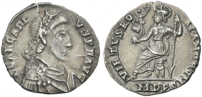 Arcadius, 383 – 408. 
Siliqua, Mediolanum 388-394, AR 16 mm, 1.10 g. D N ARCADI...