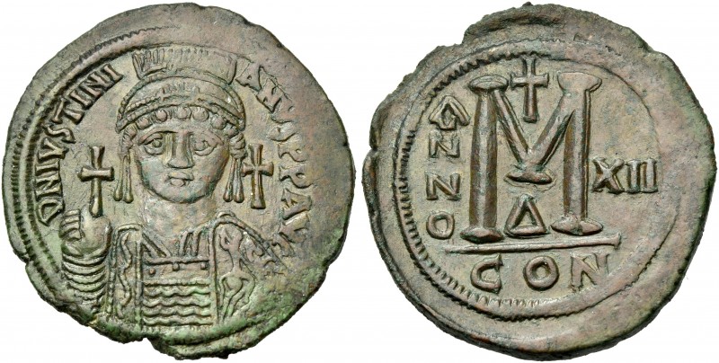 Justinian I, 527 – 565. 
Follis year XII (538-539), Æ 40 mm, 24.05 g. D N IVSTI...